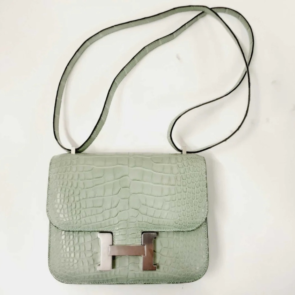 Hermes Constance Mini Green Croc Leather Shoulder Bag